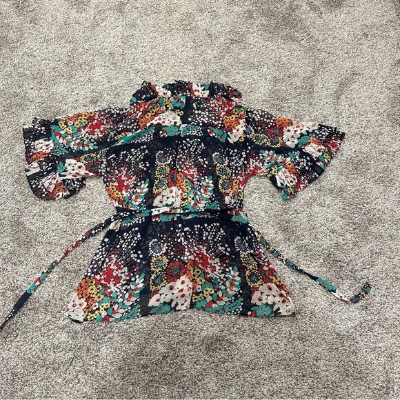 Nanette Lepore Sheer Colorful Flower Top Size 4 - Picture 5 of 6